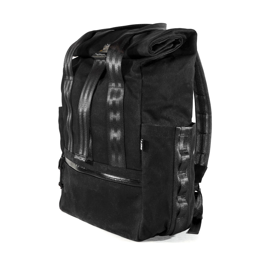 VerBockel Roll Top Backpack 2.0 'Un-Zipped' Black TexWax™ Canvas 