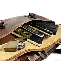 Defender Briefcase / Horween Whiskey Cavalier Leather Strap Limited Edition / TexWax™ Autumn Plaid Lining Bundle / Ships in 4-6 Weeks