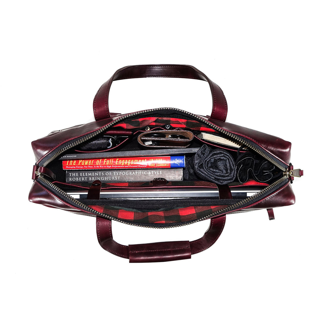 Defender Briefcase / Horween Oxblood Chromexel® Leather Strap Edition x Buffalo Plaid TexWax™ Canvas / Bundle / Low Stock
