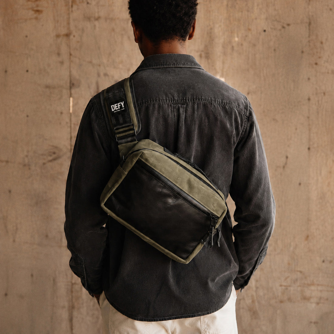Insidious Jr. Sling / Horween® Essex Rookery Leather x Olive Drab TexWax™ x Autumn Plaid TexWax™