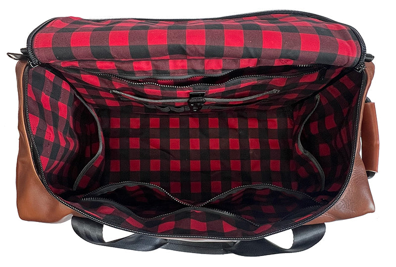 The Rover Backpack / Horween Whiskey Cavalier Leather x Buffalo Plaid Wax Canvas / 1 Left