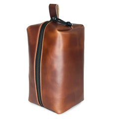 Dopp Kit / Horween Whiskey Cavalier Leather x TexWax™ Autumn Plaid Wax Canvas / Ships in 6-10 Weeks