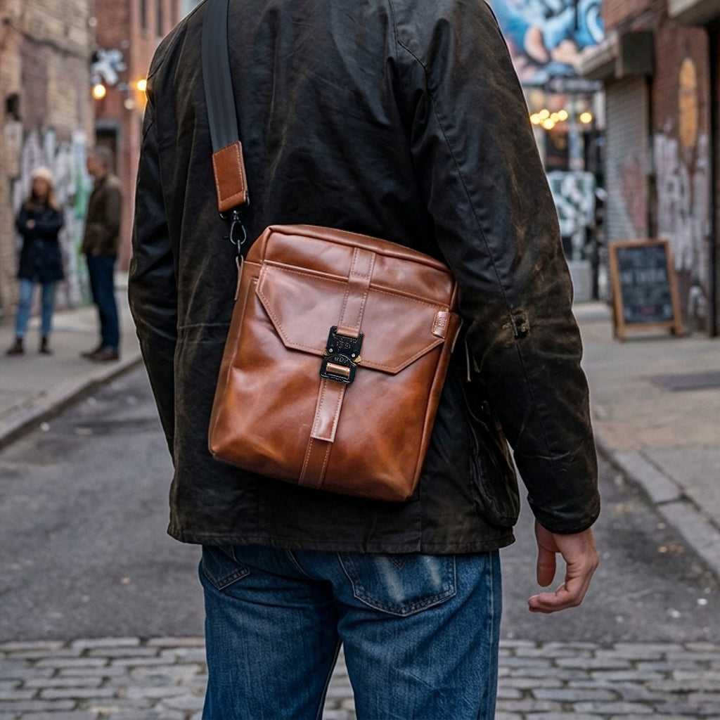 Defender DayTripper / Horween Cavalier Whiskey Leather x TexWax™ Autumn Plaid Wax Canvas