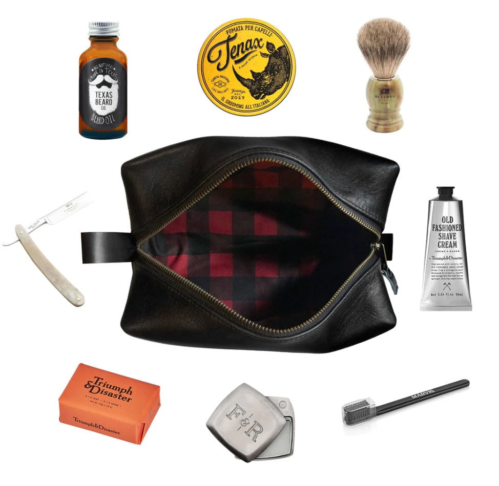 Dopp Kit / Horween Essex Rookery Leather x Buffalo Plaid Wax Canvas