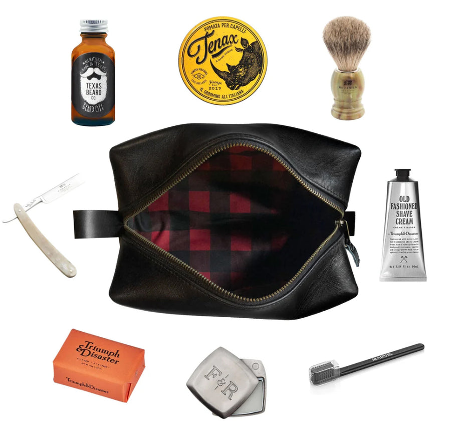 Dopp Kit / Horween Essex Rookery Leather x Buffalo Plaid Wax Canvas