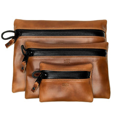 Project Horween Whiskey Cavalier Leather x TexWax™ Autumn Plaid Wax Canvas 3 Pouch Bundle