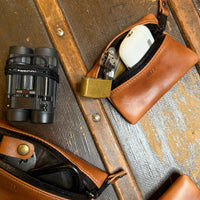 Ships in 2-4 Weeks: Project Horween Whiskey Cavalier Leather x TexWax™ Autumn Plaid Wax Canvas 3 Pouch Bundle