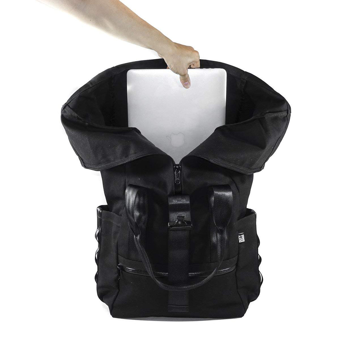 VerBockel Roll Top Backpack 2.0 'Un-Zipped' | Black TexWax™ Canvas 
